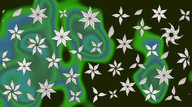 Raster deseni. Bahar çiçekleri dallı desen, yeşil ve gri renkler çiçekli siluet.