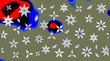 Raster illüstrasyonu. Şatafatlı bahar bahçesi dokusu. Yeşil ve nötr renkler üzerine çiçek çizimi. Yeşil ve nötr renklerde çiçekler. Çiçek deseni.