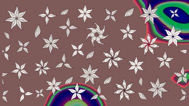 Raster illüstrasyonu. Kahverengi ve nötr renklerde şirin çiçekler. Moda baskısı, albüm, ambalaj kağıdı ve duvar kağıdı için zarif dekoratif süslemeler. Küçük çiçekli basit bir çiçek çizimi..