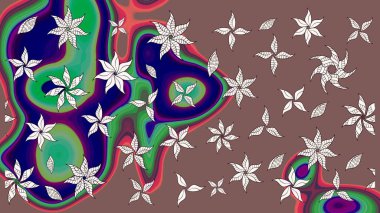 Kahverengi ve mavi renklerde etnik çiçeklerle süslenmiş zarif bir eskiz şekli. Raster Çiçek İllüstrasyonu güzel tekstil..