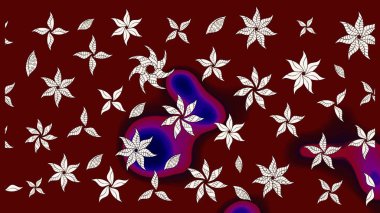 Patlayan çiçekler soyut olarak yerleştirilmiş. Kibar, bahar çiçekleri kırmızı ve nötr renklerde. Raster illüstrasyonu. Raster deseni.