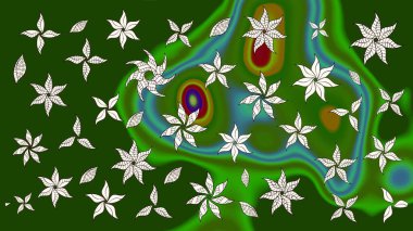 Küçük çiçekli basit bir çiçek çizimi. Yeşil ve nötr renklerde şirin çiçekler. Moda baskısı, albüm, ambalaj kağıdı ve duvar kağıdı için zarif dekoratif süslemeler. Raster illüstrasyonu.