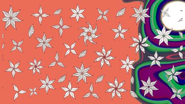 Çiçek ve yapraklı çiçek deseni. Küçük çiçekli şirin bir desen. Raster illüstrasyonu.