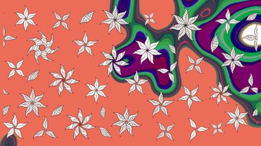 Renkli Bahar Teması eskiz kalıbı. Çiçekler turuncu ve nötr renklerde. Düz Çiçek Elementleri Tasarımı. Raster illüstrasyonunda çiçek deseni çizimi.