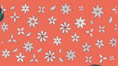 Düz Çiçek Elementleri Tasarımı. Çiçek desenli çizim. Çiçekler turuncu ve nötr renklerde. Renkli Bahar Teması eskiz kalıbı. Asya tekstil tarzında. Raster illüstrasyonu.