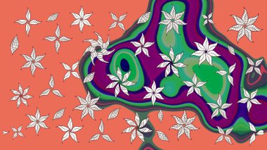 Düz Çiçek Elementleri Tasarımı. Raster Modaya uygun kumaş deseni. Turuncu ve nötr renklerde şirin çiçek desenleri. Renkli Bahar Teması çizim şablonu.