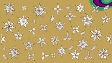 Sarı ve nötr renklerde etnik çiçekli zarif eskiz deseni. Asya Tekstil 'inde Raster Çiçek İllüstrasyonu.