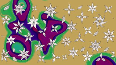 Kabile sanatı boho baskısı, klasik çiçek arkaplanı. Arkaplan dokusu, duvar kağıdı, sarı ve nötr renklerde çiçek teması. Soyut etnik raster çizim kalıbı.