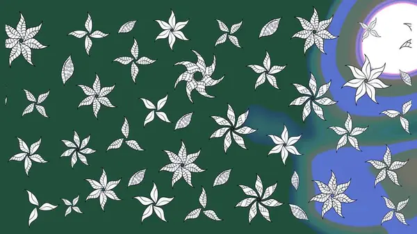 Çiçeksel çizim kalıbının yansıması. Vadinin çiçekleri yeşil ve nötr renklerde.