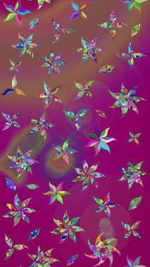 Moda baskıları için zarif bir şablon. Modern çiçek arkaplanı. Parlak renkli çiçekleri ve mor renkli yaprakları olan harika bir çiçek deseni. Halk stili.