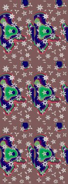 Renkli Bahar Teması eskiz kalıbı. Raster illüstrasyonu. Düz Çiçek Elementleri Tasarımı. Kahverengi renkte zarif çiçekler ve suluboya..