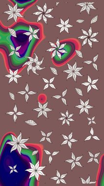 Şirin çiçekli eskiz deseni ve kahverengi renkli yapraklar, suluboya çiçek deseni, duvar kağıdı, kart veya kumaş için fayanslı. Raster illüstrasyonu.