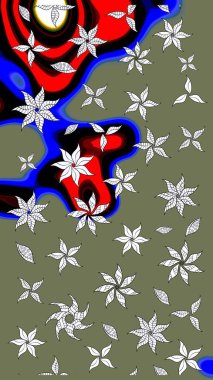 Parlak renkli çiçekli ve yeşil yapraklı harika bir çiçek deseni. Halk tarzı. Modern çiçek arkaplanı. Moda baskıları için zarif bir şablon.