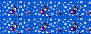 Düz Çiçek Elementleri Tasarımı. Mavi renkli çiçekler. Renkli Bahar Teması eskiz kalıbı. Güzel çiçek deseni..