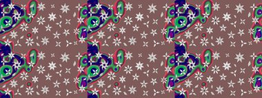 Raster illüstrasyonundaki çiçek desenli çizim. Suluboya tarzında kahverengi renkte çiçekler.