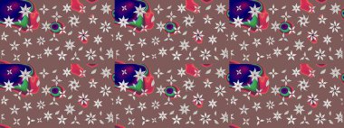 Tekrar eden çiçek arkaplanı, zarif kahverengi çiçek duvar kağıdı. Kahverengi renkler üzerine çiçek desenli çizimler, el yapımı papatyalar, papatyalar..