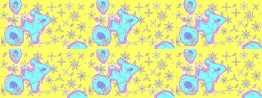 Renkli Bahar Teması eskiz kalıbı. Raster güzel kumaş deseni çiziyor. Düz Çiçek Elementleri Tasarımı. Çiçek deseni.