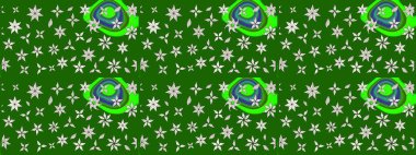 Oldukça eski bir besin torbası deseni, küçük yeşil renkte, çiçekler. Millefleur 'lar. Tekstil, kumaş, kapaklar, duvar kağıtları, baskı, paket, koleksiyon defteri, örgü, dekupaj için çiçek arkaplanı..