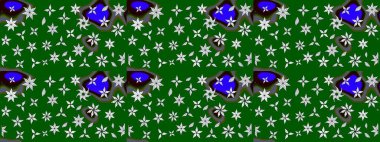 Raster düz çiçek çizim deseni. Hediye ambalaj kağıdı, tebrik kartları, posterler ve pankart tasarımı. Yeşil renkte çiçekler.