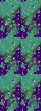 Raster Çiçek İllüstrasyonu 'nun şirin tekstili. Mavi renkli etnik çiçeklerle zarif eskiz deseni.