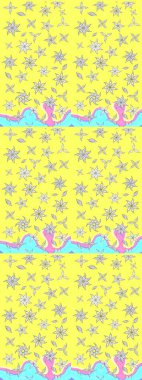 Raster deseni. Bahar çiçekleri dallı desen, sarı renkler çiçekli siluet.