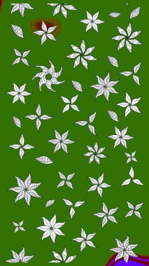 Yeşil renkli etnik çiçeklerle süslenmiş zarif bir eskiz şekli. Asya Tekstil 'inde Raster Çiçek İllüstrasyonu.