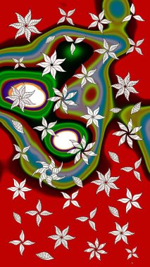 Kibarca, kırmızı renkte bahar çiçekleri. Yaprak ve çiçeklerin suluboya resimleri, kırmızı renklerde çizimler. Raster illüstrasyonu.