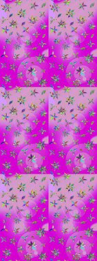 Çiçekli çizim şekli. Renkli Bahar Teması eskiz kalıbı. Düz Çiçek Elementleri Tasarımı. Mor renkte çiçekler.