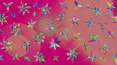 Raster çiçek desenli çiçek deseni, yapraklar, dekoratif elementler, sıçrama, lekeler, el çizimi kontur çizgileri ve Doodle çizim stili, grafik raster çizim çizimi.