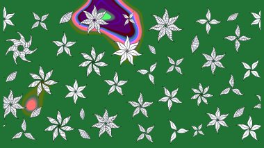 Raster illüstrasyonu. Robot resim. Şirin çiçek elementleri. Yeşil renkte çiçekler.