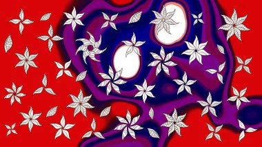 Sevgililer günü ve tebrik kartı konsepti için şık bir davetiye. Kırmızı renkte manzaralı çiçek deseni. Çiçek kompozisyonu, el boyası, hassas şablon. Üst görünüm, yumuşak biçim.