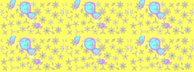 Tatil havası. Raster güzel bir çiçek deseni çizmiş. Nazik romantik baskı. Bahar mevsimi. Sarı renkte çiçekler.