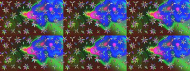 Raster illüstrasyonundaki çiçek desenli çizim. Yeşil renkte çiçekler.