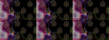 Siyah renkli bitkilerden oluşan parlak çiçekli çizim deseni.