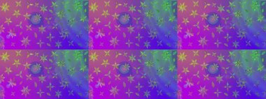 Düz Çiçek Elementleri Tasarımı. Raster Illustrasyon 'daki Çiçek Deseni' nin son moda çizimi. Renkli Yaz Temalı eskiz kalıbı. Mor renkte çiçekler.