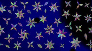 Mavi renklerde. Raster illüstrasyonu. Çiçekli güzel suluboya desen.