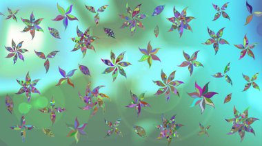 Raster illüstrasyonu. Raster illüstrasyonu. Çiçek desenli çizim. Asya tekstil tarzında. Mavi renkte çiçekler.