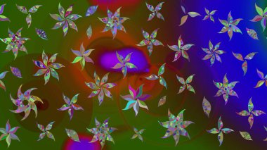 El çizimi, soyut ve süslü elementler. Yeşil renkler. Suluboya resim taklit Raster çizimi. Klasik çiçekler. Yaz çiçekleri teması.