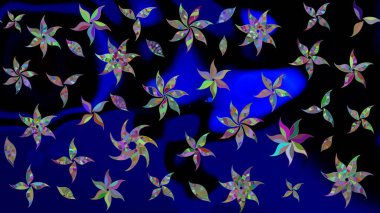 Renkli Yaz Temalı eskiz kalıbı. Yazdır. Düz Çiçek Elementleri Tasarımı. Güzel eskiz şekli. Raster çiçekli arka plan. Şirin kumaş deseni.