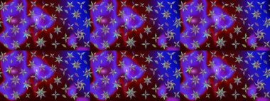 Çok renkli, zarif küçük çiçekler ve mor renkli komik böcekler, raster deseni, illüstrasyon..