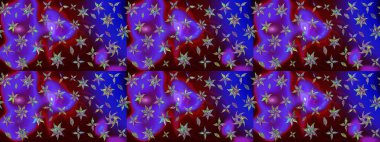 Çok renkli, zarif küçük çiçekler ve mor renkli komik böcekler, raster deseni, illüstrasyon..