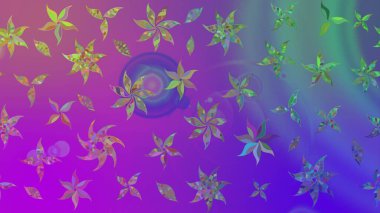 Modern çiçek arkaplanı. Parlak renkli çiçekleri ve mor renkli yaprakları olan harika bir çiçek deseni. Moda baskıları için zarif bir şablon. Halk stili.