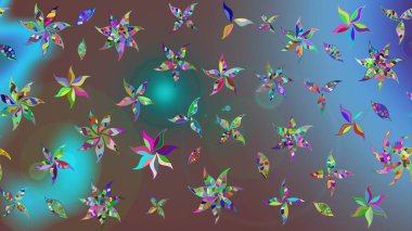 Parlak renkli fantezi çiçekleri, yapraklar, kahverengi renkli tomurcuklar, kahverengi. Suluboya el çizimi elementli çiçek çizimi deseni.