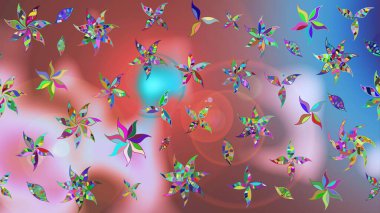 Renkli Bahar Teması eskiz kalıbı. Raster illüstrasyonu. Pembe renkte zarif çiçekli suluboya. Düz Çiçek Elementleri Tasarımı.