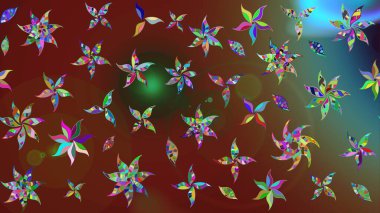 Renkli Bahar Teması eskiz kalıbı. Raster. Düz Çiçek Elementleri Tasarımı.