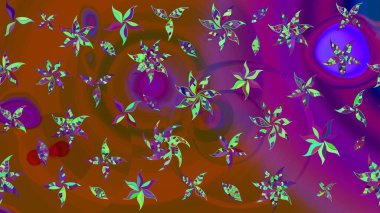 Çiçekli karalama şeklinde Raster çiçek deseni. Kahverengi renkli çiçekler. Nazik, sevimli çiçek arkaplanı..