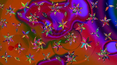 Raster illüstrasyonundaki çiçek desenli çizim. Renkli Bahar Teması eskiz kalıbı. Süslü kumaş deseni. Düz Çiçek Elementleri Tasarımı.