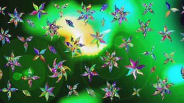 Çiçekler suluboya tarzında yeşil renkte. Suluboya çizim kalıbı. Çiçek izi.