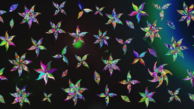 Çiçeksel fantezi tasarımı ve parlak bir arka plan çizimi. Renkli Bahar Teması eskiz kalıbı. Düz Çiçek Elementleri Tasarımı.