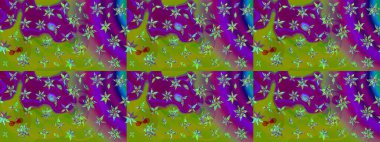 Küçük çiçekte güzel bir desen. Çiçekli yaz çiçekleri. Robot resim. Moda baskıları için zarif bir şablon. Küçük renkli çiçekler. Motley illüstrasyonu.